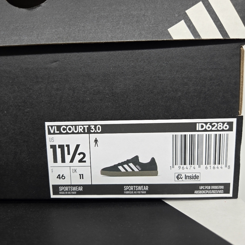 New adidas Vl Court 3.0 Core Black Cloud White Gum Men's Shoes Size 11.5 - Picture 8 of 8